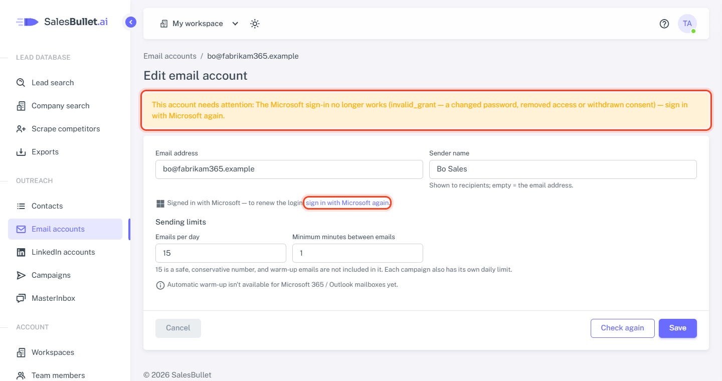 A Microsoft 365 account whose sign-in stopped: the reason, and sign in with Microsoft again
